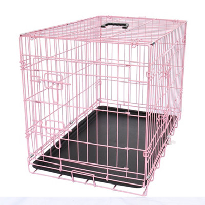 SunDaze Pet Puppy Crate Folding Dog Training Travel Cage with Detachable Tray 24" Pink