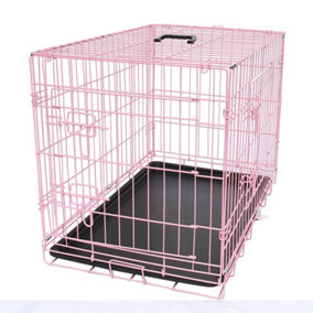 SunDaze Pet Puppy Crate Folding Dog Training Travel Cage with Detachable Tray 24" Pink
