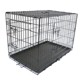 SunDaze Pet Puppy Crate Folding Dog Training Travel Cage with Detachable Tray 30" Black