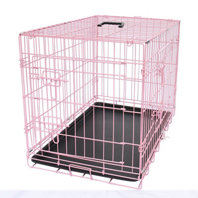 SunDaze Pet Puppy Crate Folding Dog Training Travel Cage with Detachable Tray 42" Pink