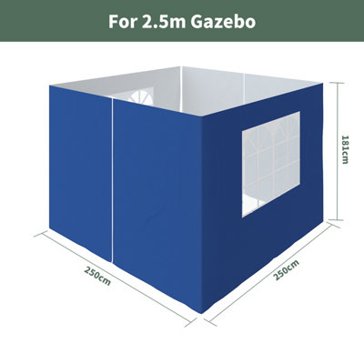 SunDaze Pop Up Gazebo Side Panels 2.5x2.5m 4 Piece Replacement Exchangeable Wall Panels with zipper and Window Blue