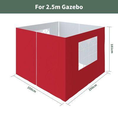 SunDaze Pop Up Gazebo Side Panels 2.5x2.5m 4 Piece Replacement Exchangeable Wall Panels with zipper and Window Red