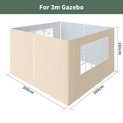 SunDaze Pop Up Gazebo Side Panels 3x3m 4 Piece Replacement Exchangeable Wall Panels with zipper and Window Beige