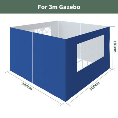 SunDaze Pop Up Gazebo Side Panels 3x3m 4 Piece Replacement Exchangeable Wall Panels with zipper and Window Blue
