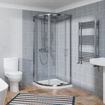 SunDaze Quadrant Shower Enclosure Corner Entry Sliding Door Easy Clean Glass - 700mmx700mm Chrome