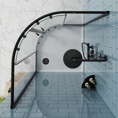 SunDaze Quadrant Shower Enclosure Corner Entry Sliding Door Easy Clean Glass - 900mmx900mm Matte Black