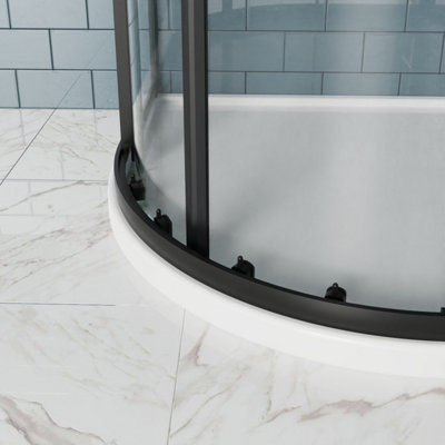 SunDaze Quadrant Shower Enclosure Corner Entry Sliding Door Easy Clean Glass - 900mmx900mm Matte Black