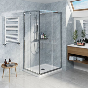 SunDaze Rectangular Shower Enclosure Corner Entry Sliding Door Easy Clean Glass - 1000mmx800mm Chrome