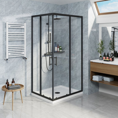 SunDaze Rectangular Shower Enclosure Corner Entry Sliding Door Easy Clean Glass - 1000mmx800mm Matte Black