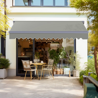 SunDaze Retractable 2m x 1.5m Awning Garden Canopy Outdoor Sun Shade Shelter with Fittings and Crank Handle Grey