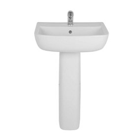 SunDaze Short Projection Bathroom Pedestal 520mm Basin Compact Cloakroom Single Tap Hole Sink