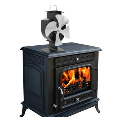 SunDaze Silver Mini 4 Blade Heat Powered Stove Fan for Wood Log Burner Fireplace Eco Friendly