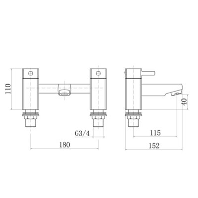 SunDaze Square Bath Filler Tap Chrome Bathroom Bath Shower Faucet - 3