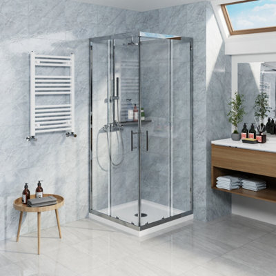 SunDaze Square Shower Enclosure Corner Entry Sliding Door Easy Clean Glass - 700mmx700mm Chrome