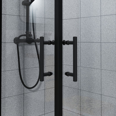 SunDaze Square Shower Enclosure Corner Entry Sliding Door Easy Clean Glass - 760mmx760mm Matte Black