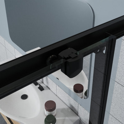 SunDaze Square Shower Enclosure Corner Entry Sliding Door Easy Clean Glass - 800mmx800mm Matte Black