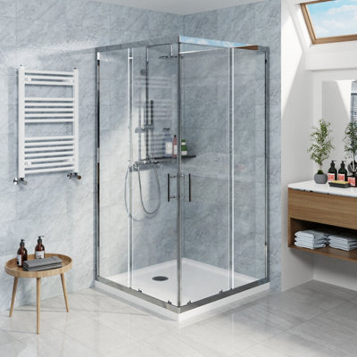 SunDaze Square Shower Enclosure Corner Entry Sliding Door Easy Clean Glass - 900mmx900mm Chrome