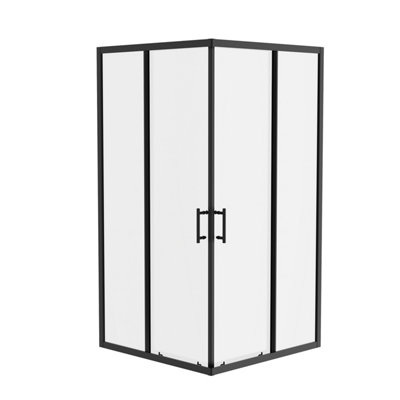 SunDaze Square Shower Enclosure Corner Entry Sliding Door Easy Clean Glass - 900mmx900mm Matte Black