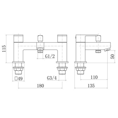SunDaze Square Twin Filler Mixer Tap & Bath Filler Hand Held Shower Head Set - 3