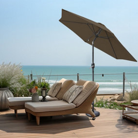 SunDaze Taupe 2.5M Round Patio Crank Tilt Umbrella Outdoor Garden Parasol with Base