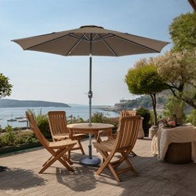 SunDaze Taupe 2.7M Round Patio Crank Tilt Umbrella Outdoor Garden Parasol with Base