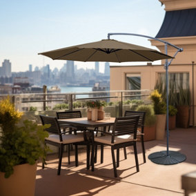 SunDaze Taupe 3M Banana Cantilever Umbrella Garden Parasol Sun Shade Patio Hanging with Base Weights