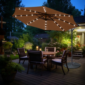 SunDaze Taupe 3M Garden Cantilever Banana Parasol Outdoor Hanging Umbrella LED Solar Lights with Base