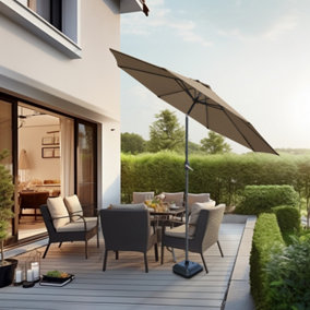 SunDaze Taupe 3M Garden Parasol Outdoor Patio Tilting Round Umbrella Crank Handle with Base