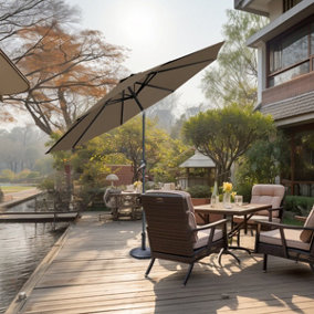 SunDaze Taupe 3M Round Patio Crank Tilt Umbrella Outdoor Garden Parasol with Base