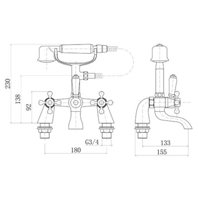 SunDaze Traditional Bath Filler Shower Mixer Tap with Handset Bathroom Chrome Deck Mounted - 3