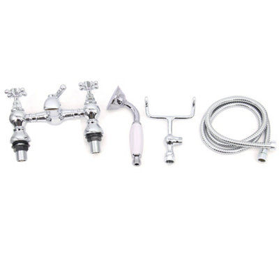 SunDaze Traditional Bath Shower Filler Mixer Tap & Bathroom Shower Head Set Chrome Brass