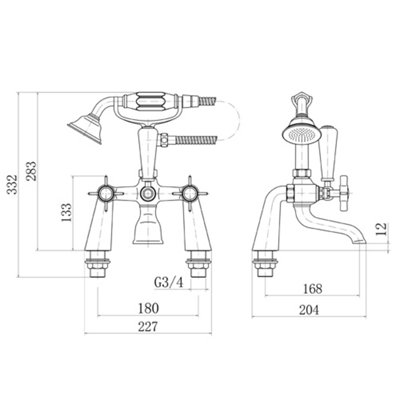 SunDaze Traditional Bath Shower Filler Mixer Tap with Vintage Bathroom Hand Held Shower Head Set - 3