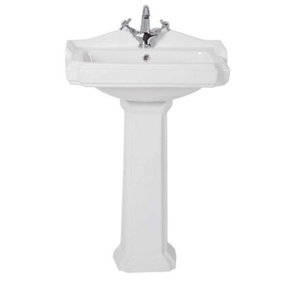 SunDaze Traditional Bathroom Cloakroom Single Tap Hole Basin & Full Pedestal