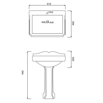 SunDaze Traditional Bathroom Cloakroom Single Tap Hole Basin & Full Pedestal - 5