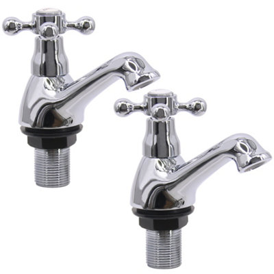 SunDaze Traditional Chrome Hot & Cold Bath Tap Twin Bathroom Sink Cross Handle