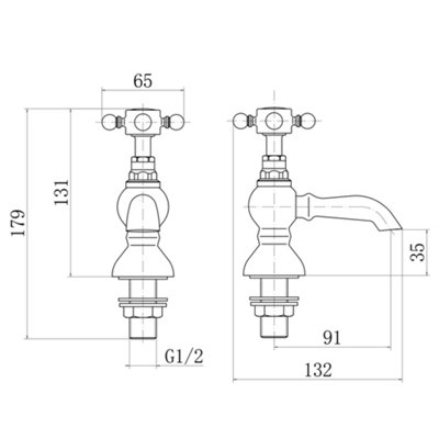 SunDaze Traditional Twin Hot and Cold Basin Sink Taps Bathroom Cross Handle - 5