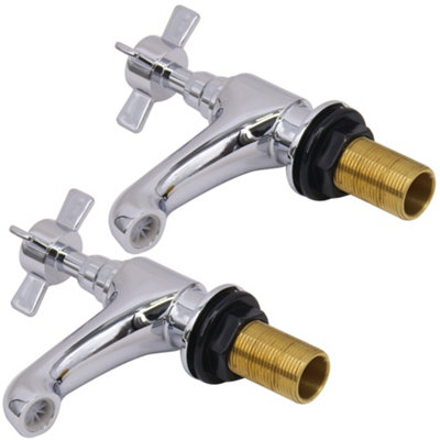 SunDaze Traditional Twin Hot & Cold Bath Tap Vintage Bathroom Sink Cross Handle Chrome - 3