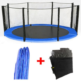 SunDaze Trampoline Pads Replacement Safety Spring Cover Padding Blue and Safety Net Enclosure Surround Set 12FT (366cm)