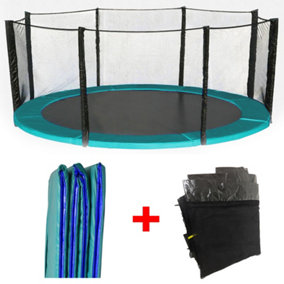 SunDaze Trampoline Pads Replacement Safety Spring Cover Padding Green and Safety Net Enclosure Surround Set 12FT (366cm)