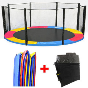 SunDaze Trampoline Pads Replacement Safety Spring Cover Padding Tri-Colour and Safety Net Enclosure Surround Set 12FT (366cm)