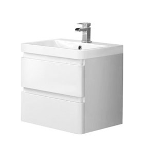 SunDaze Wall Hung 2 Drawer Vanity Unit Basin Bathroom Storage Furniture 600mm Gloss White