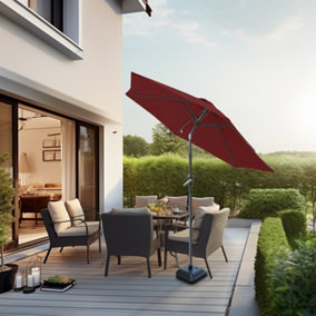 SunDaze Wine Red 2.5M Garden Parasol Outdoor Patio Tilting Umbrella Crank Handle with Base
