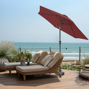 SunDaze Wine Red 2.5M Round Patio Crank Tilt Umbrella Outdoor Garden Parasol with Base