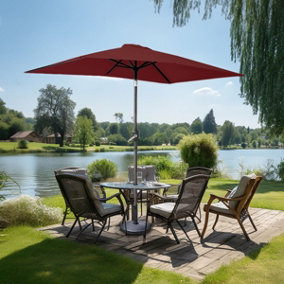SunDaze Wine Red 2x3M Rectangle Patio Crank Tilt Umbrella Outdoor Garden Parasol with Base