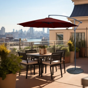 SunDaze Wine Red 3M Banana Cantilever Umbrella Garden Parasol Sun Shade Patio Hanging with Base Weights