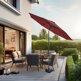 SunDaze Wine Red 3M Garden Parasol Outdoor Patio Tilting Round Umbrella Crank Handle with Base