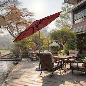 SunDaze Wine Red 3M Round Patio Crank Tilt Umbrella Outdoor Garden Parasol with Base