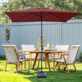 SunDaze Wine Red Rectangle 2x3M Garden Parasol Outdoor Patio Tilt Umbrella Crank Handle with Base