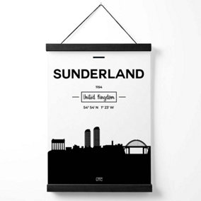 Sunderland Black and White City Skyline X-Large Medium Poster with Black Hanger