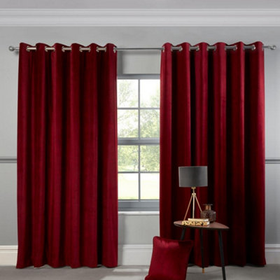 Sundour Abington Thermally Lined Velvet Eyelet Curtains Rosso Red 90x72 ...